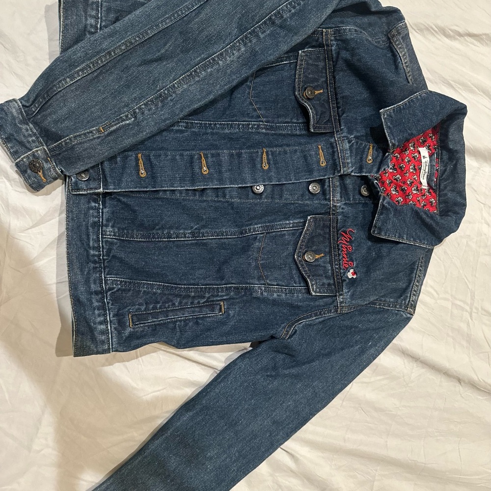 Disney Denim Jacket with Red Floral Lining